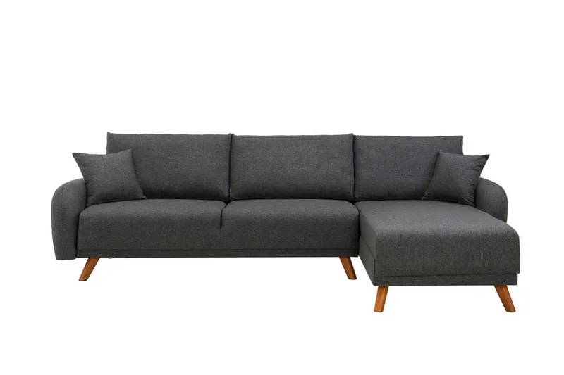 Malkiat 4-seter Høyre L-formet Hjørnesovesofa 125x260 cm med Oppbevaring i Stoff, Grå