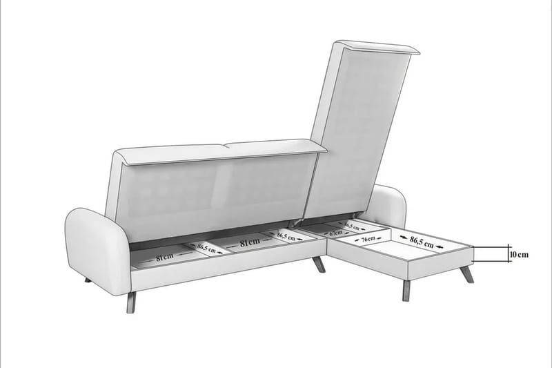 Malkiat 4-seter Høyre L-formet Hjørnesovesofa 125x260 cm med Oppbevaring i Stoff - Grå - Møbler - Sofaer - Sovesofaer - Sovesofa divan