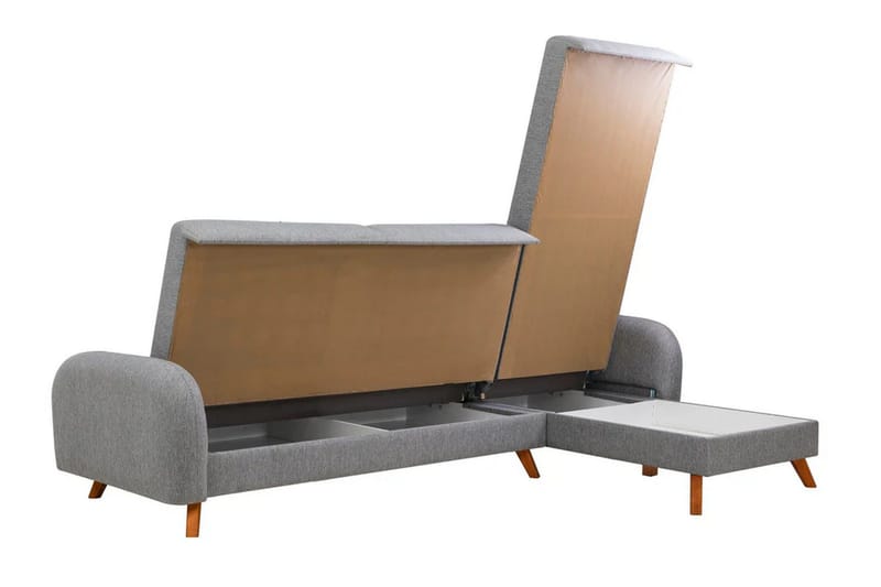 Malkiat 4-seter Høyre L-formet Hjørnesovesofa 125x260 cm med Oppbevaring i Stoff - Grå - Møbler - Sofaer - Sovesofaer - Sovesofa divan