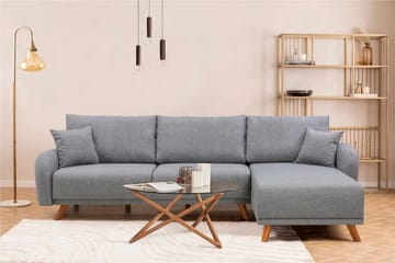 Malkiat 4-seter Høyre L-formet Hjørnesovesofa 125x260 cm med Oppbevaring i Stoff - Grå - Møbler - Sofaer - Sovesofaer - Sovesofa divan