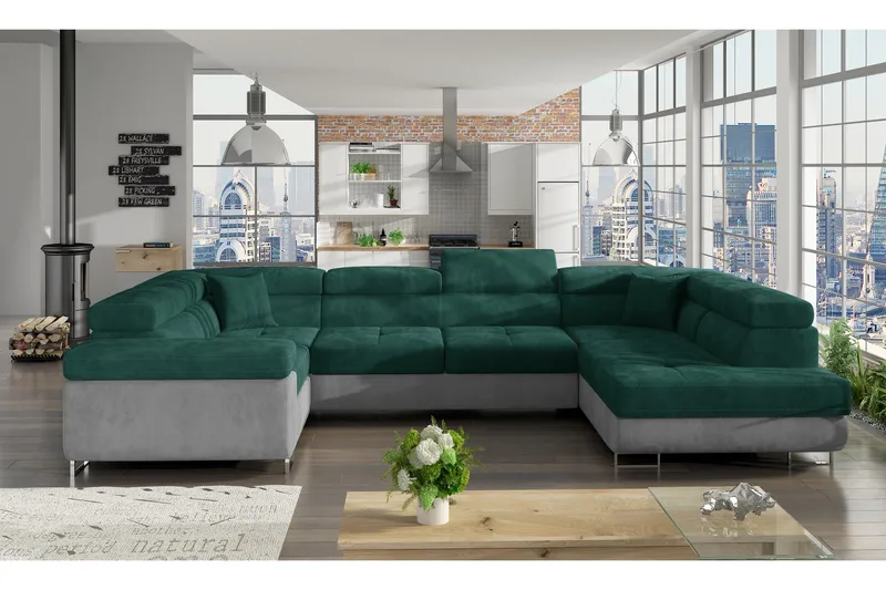 Marcelle Hjørnesovesofa, Grønn/Grå