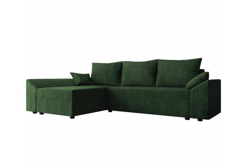 Midfeld 3-seter Hjørnesovesofa 130x200 cm med Oppbevaring i Kordfløyel, Grønn