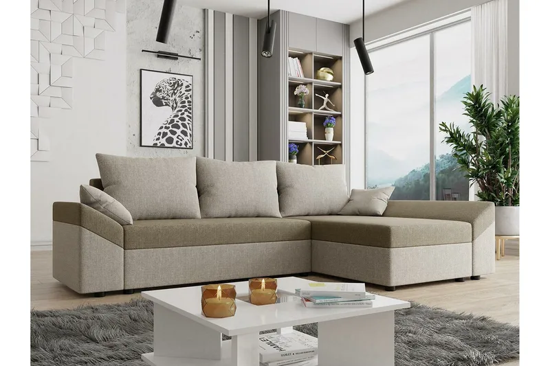 Midfeld 3-sits Hörnbäddsoffa Beige/Light beige - Møbler - Sofaer - Sovesofaer - Hjørnesovesofa