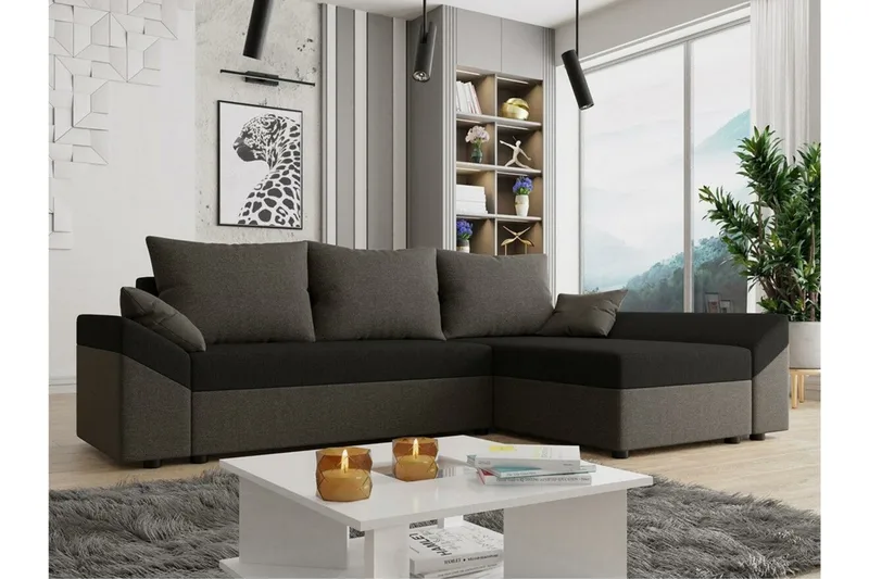 Midfeld 3-sits Hörnbäddsoffa Brown/Black - Møbler - Sofaer - Sovesofaer - Sovesofa divan