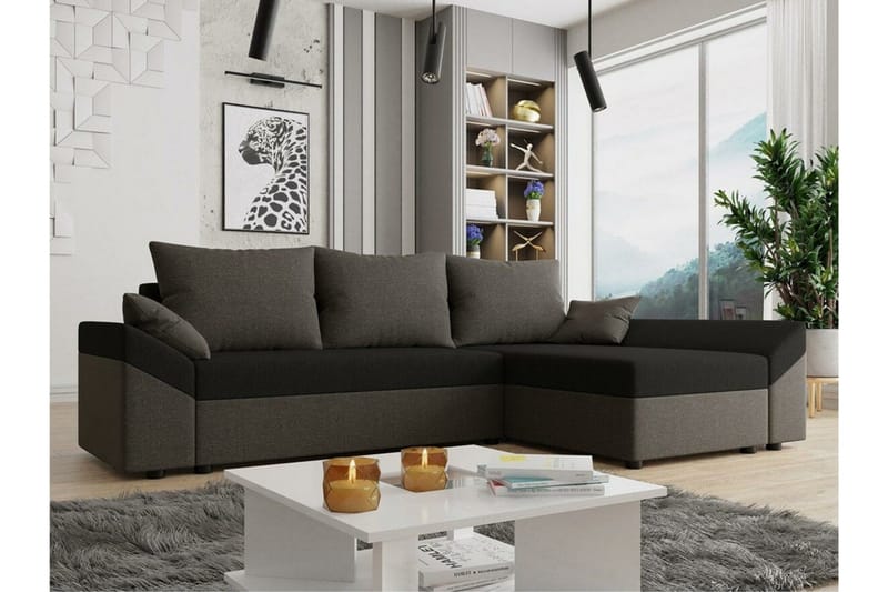 Midfeld 3-sits Hörnbäddsoffa Brown/Black - Møbler - Sofaer - Sovesofaer - Sovesofa divan
