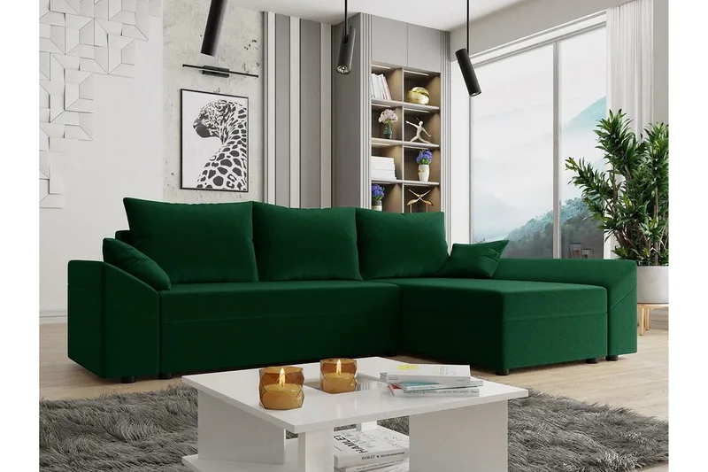 Midfeld 3-sits Hörnbäddsoffa Dark green - Møbler - Sofaer - Sovesofaer - Hjørnesovesofa