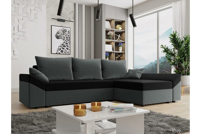 Midfeld 3-sits Hörnbäddsoffa Dark Grey/Black - Møbler - Sofaer - Sovesofaer - Hjørnesovesofa