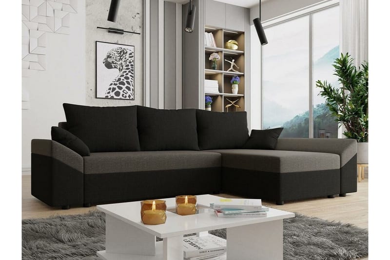 Midfeld 3-sits Hörnbäddsoffa NO_BRAND Black/Brown - Møbler - Sofaer - Sovesofaer - Hjørnesovesofa