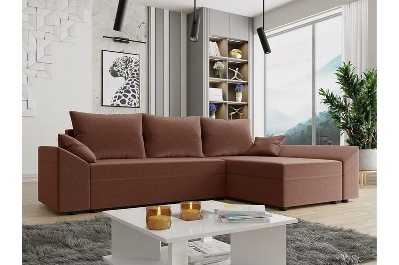 Midfeld 3-sits Hörnbäddsoffa NO_BRAND Brown - Møbler - Sofaer - Sovesofaer - Hjørnesovesofa
