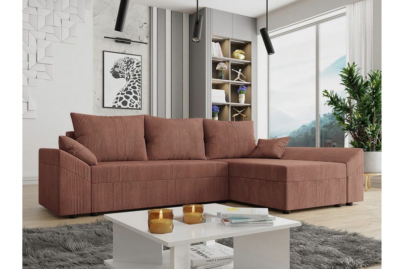 Midfeld 3-sits Hörnbäddsoffa NO_BRAND Brown - Møbler - Sofaer - Sovesofaer - Hjørnesovesofa