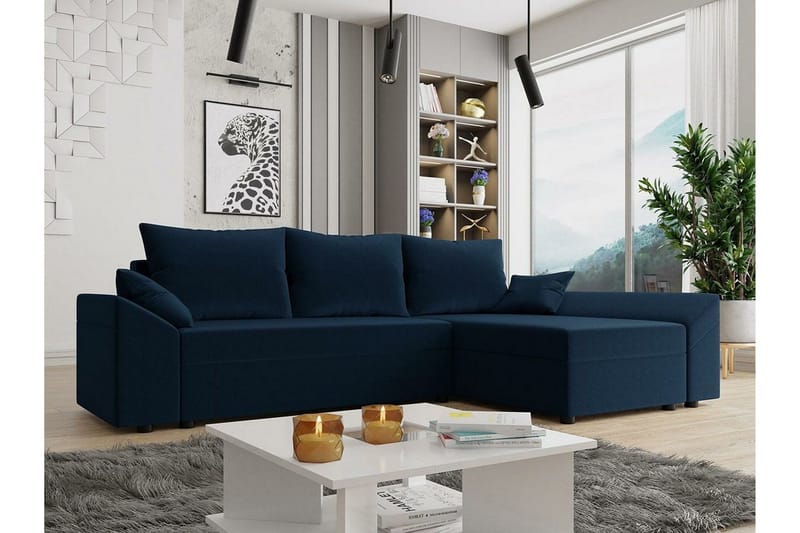 Midfeld 3-sits Hörnbäddsoffa NO_BRAND Dark blue - Møbler - Sofaer - Sovesofaer - Hjørnesovesofa