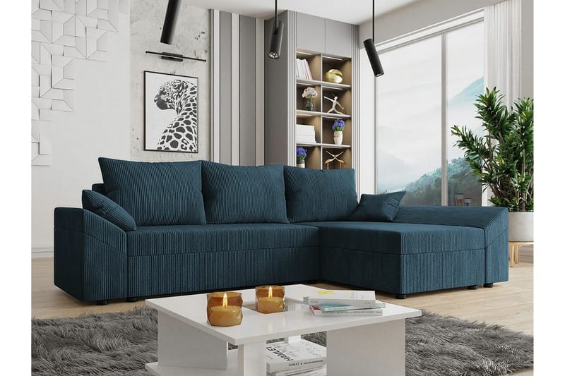 Midfeld 3-sits Hörnbäddsoffa NO_BRAND Dark blue - Møbler - Sofaer - Sovesofaer - Hjørnesovesofa