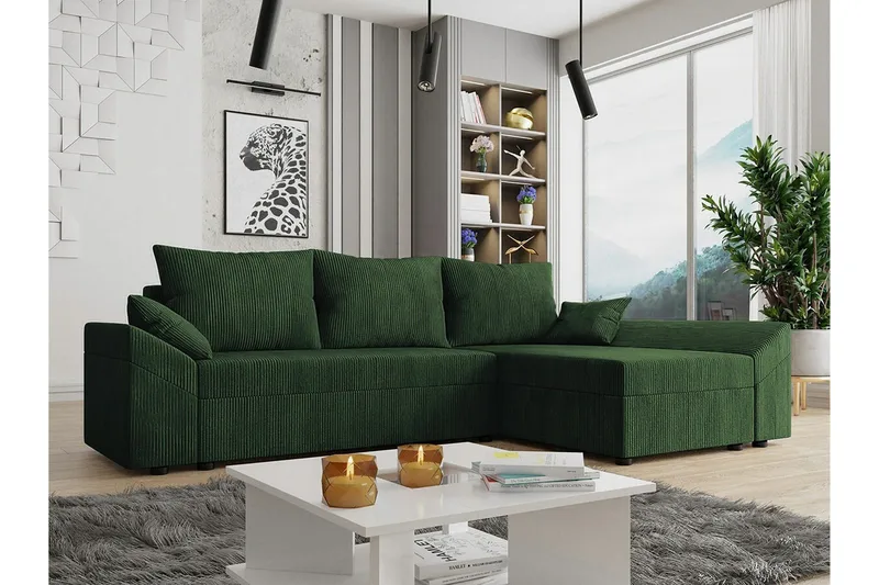 Midfeld 3-sits Hörnbäddsoffa NO_BRAND Dark green - Møbler - Sofaer - Sovesofaer - Sovesofa divan