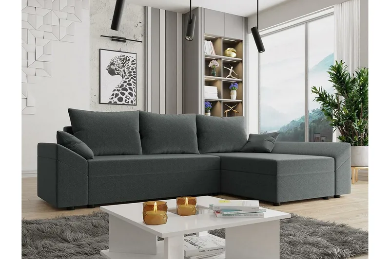 Midfeld 3-sits Hörnbäddsoffa NO_BRAND Grey - Møbler - Sofaer - Sovesofaer - Hjørnesovesofa
