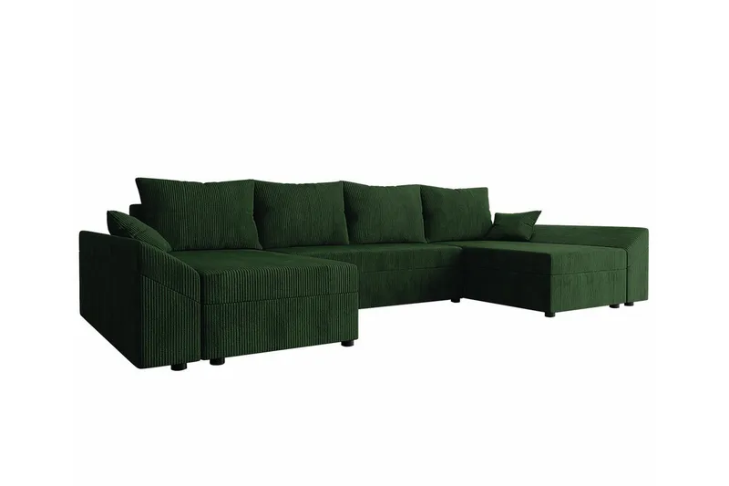 Midfeld 4-seter Hjørnesovesofa 130x268 cm med Oppbevaring i Kordfløyel, Grønn