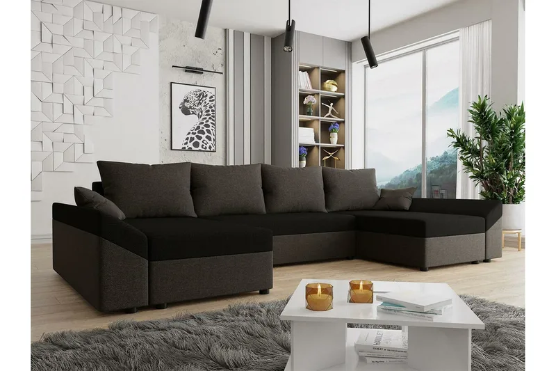Midfeld 4-sits Hörnbäddsoffa Dark brown/black - Møbler - Sofaer - Sovesofaer - Hj ørnesovesofa