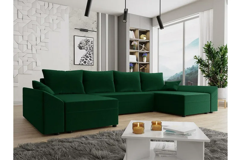 Midfeld 4-sits Hörnbäddsoffa Dark green - Møbler - Sofaer - Sovesofaer - Langsgående sovesofa