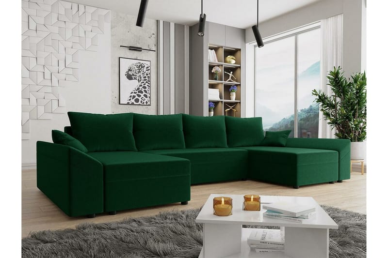 Midfeld 4-sits Hörnbäddsoffa Dark green - Møbler - Sofaer - Sovesofaer - Langsgående sovesofa