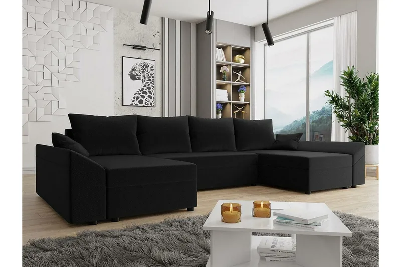 Midfeld 4-sits Hörnbäddsoffa NO_BRAND Black - Møbler - Sofaer - Sovesofaer - Sovesofa divan