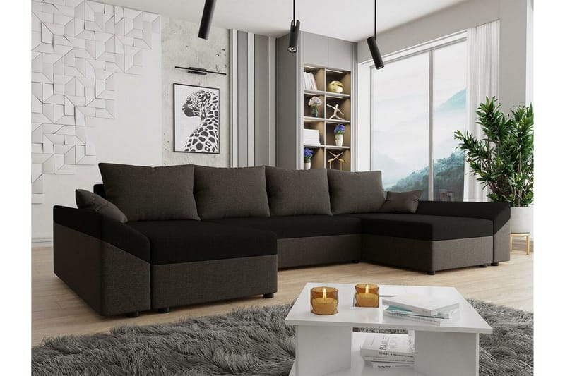 Midfeld 4-sits Hörnbäddsoffa NO_BRAND Dark brown/black - Møbler - Sofaer - Sovesofaer - Hjørnesovesofa