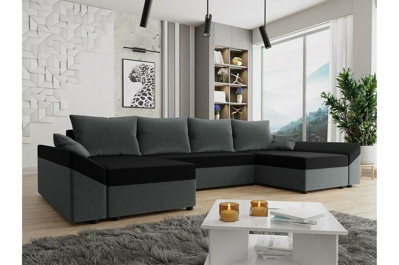 Midfeld 4-sits Hörnbäddsoffa NO_BRAND Dark Grey/Black - Møbler - Sofaer - Sovesofaer - Sovesofa divan