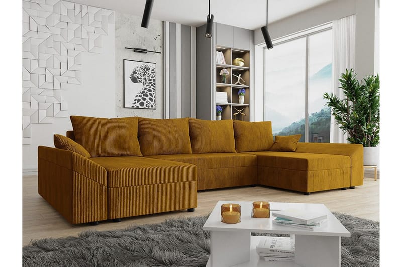 Midfeld 4-sits Hörnbäddsoffa NO_BRAND Dark yellow - Møbler - Sofaer - Sovesofaer - Hjørnesovesofa