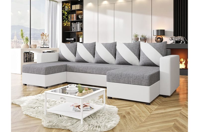 Midfeld 4-sits Hörnbäddsoffa NO_BRAND White/Grey - Møbler - Sofaer - Sovesofaer - Sovesofa divan