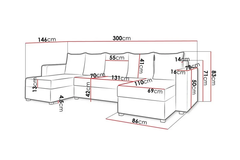 Midfeld 4-sits Hörnbäddsoffa NO_BRAND White/Grey - Møbler - Sofaer - Sovesofaer - Sovesofa divan