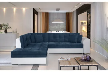 Moclino Hjørnesovesofa - Blå/Hvit - Møbler - Sofaer - Sovesofaer - Hjørnesovesofa