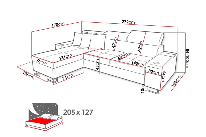 Morenia 3-seters Hjørnesovesofa Høyre - Brun - Møbler - Sofaer - Sovesofaer - Hjørnesovesofa