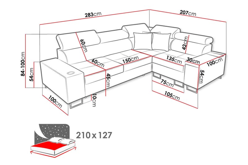 Morenia 3-seters Hjørnesovesofa Høyre - Lysegrå - Møbler - Sofaer - Sovesofaer - Hjørnesovesofa