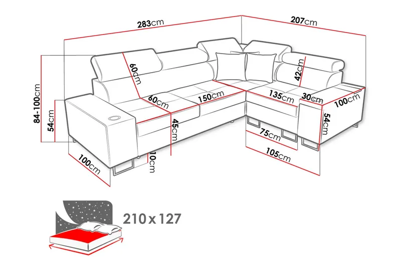 Morenia 3-seters Hjørnesovesofa Venstre - Brun - Møbler - Sofaer - Sovesofaer - Hjørnesovesofa