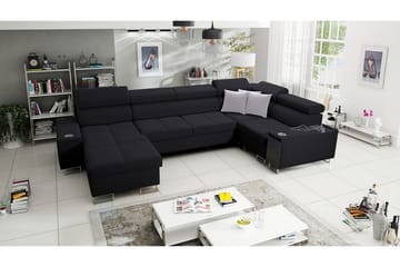 Morenia 4-seter Venstrevendt Sovesofa 127x284 cm med Oppbevaring i Stoff - Svart - Møbler - Sofaer - Sovesofaer - Hjørnesovesofa