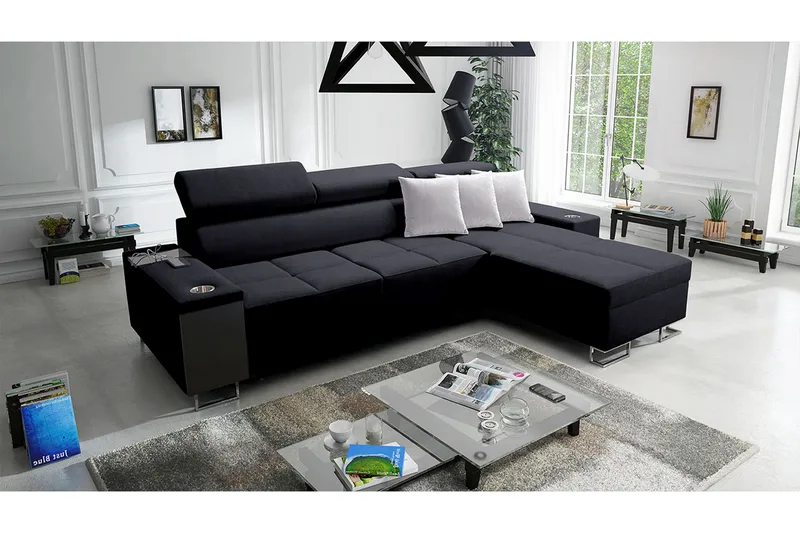 Morenia 4-seters Hjørnesovesofa Høyre - Svart - Møbler - Sofaer - Sovesofaer - Hjørnesovesofa