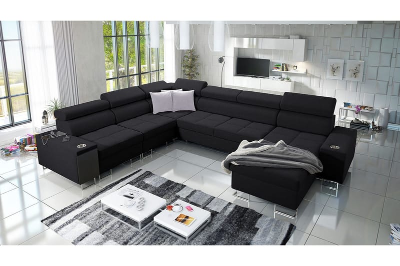 Morenia 4-seters Hjørnesovesofa Høyre - Svart - Møbler - Sofaer - Sovesofaer - Hjørnesovesofa