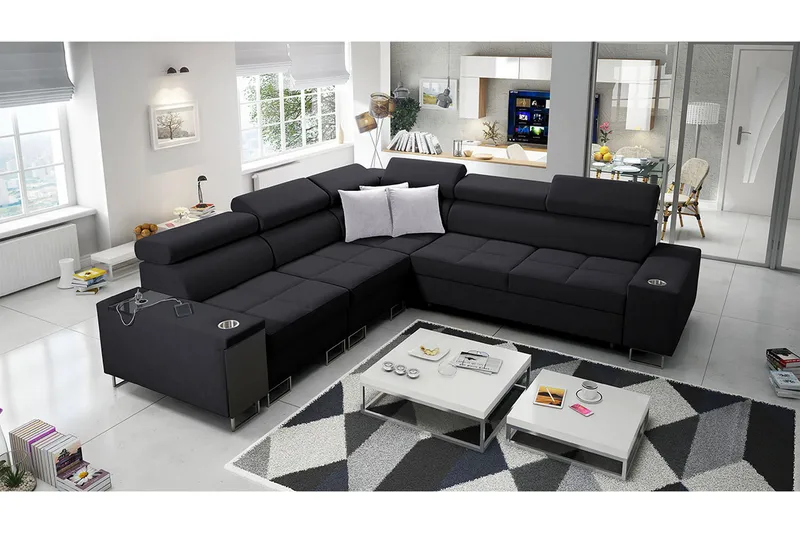Morenia 4-seters Hjørnesovesofa Venstre - Svart - Møbler - Sofaer - Sovesofaer - Hjørnesovesofa