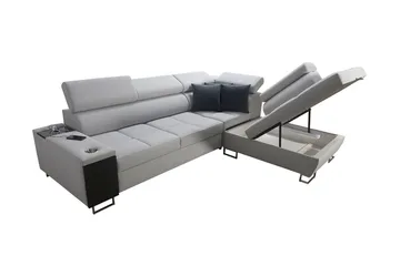 Morenia Høyrevendt Sovesofa 127x210 cm med Oppbevaring i Fløyel - Lysegrå - Møbler - Sofaer - Sovesofaer - Langsgående sovesofa