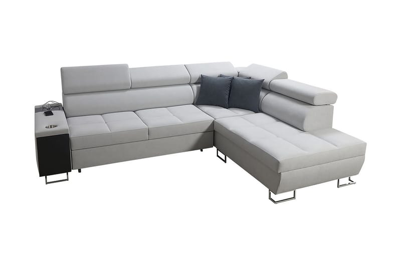 Morenia Høyrevendt Sovesofa 127x210 cm med Oppbevaring i Fløyel, Lysegrå