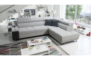 Morenia Høyrevendt Sovesofa 127x210 cm med Oppbevaring i Fløyel - Lysegrå - Møbler - Sofaer - Sovesofaer - Langsgående sovesofa
