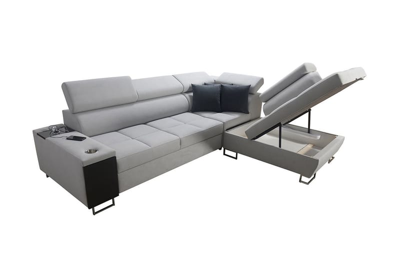 Morenia Høyrevendt Sovesofa 127x210 cm med Oppbevaring i Stoff - Grå - Møbler - Sofaer - Sovesofaer - Langsgående sovesofa
