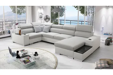 Mumtaz U-Sovesofa Divan Høyre - Hvit/Lysegrå - Møbler - Sofaer - Sovesofaer - Hjørnesovesofa