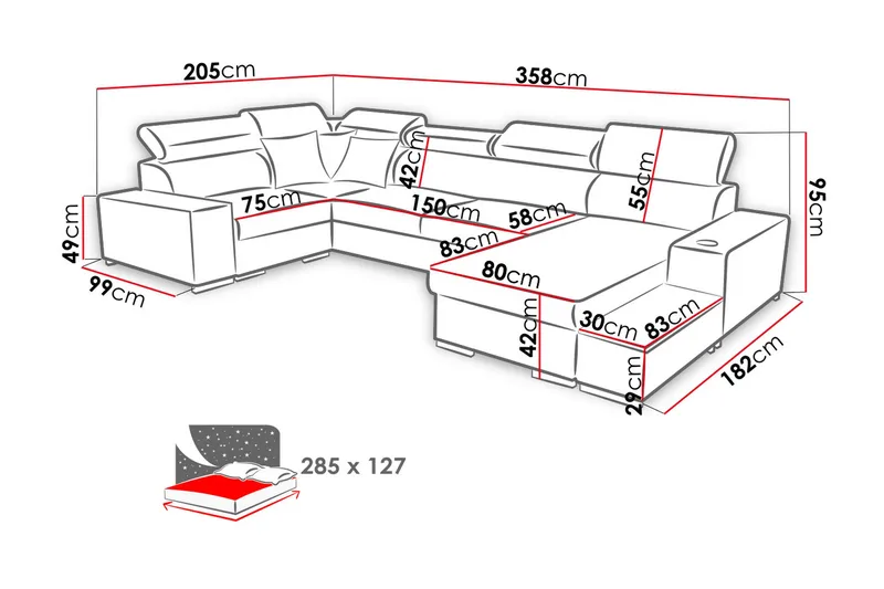Mumtaz U-Sovesofa Divan Venstre - Hvit/Lysegrå - Møbler - Sofaer - Sovesofaer - Sovesofa divan