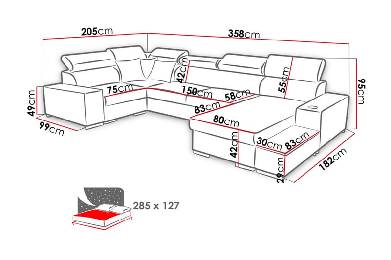 Mumtaz U-Sovesofa Divan Venstre - Hvit/Lysegrå - Møbler - Sofaer - Sovesofaer - Sovesofa divan