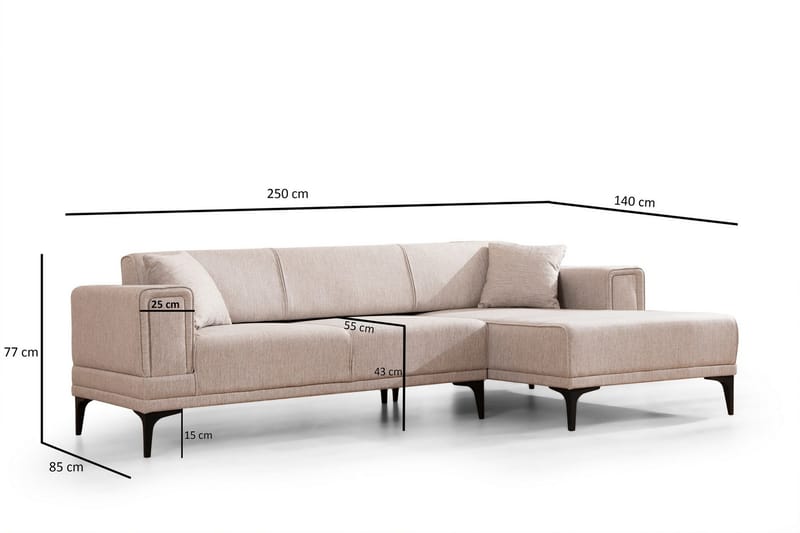 Naoko Sovesofa med divan - Lysebrun - Møbler - Sofaer - Sovesofaer - Hjørnesovesofa