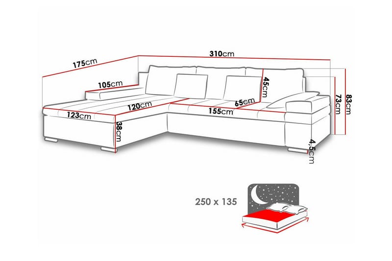 Naoma 3-seters hjørnesovesofa - Møbler - Sofaer - Sovesofaer - Langsgående sovesofa