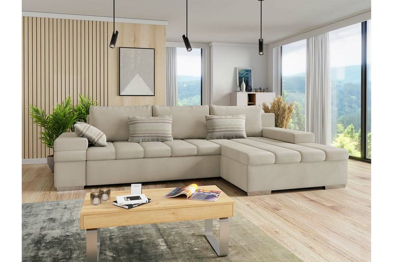 Naoma 3-sits Hörnbäddsoffa beige - Møbler - Sofaer - Sovesofaer - Langsgående sovesofa