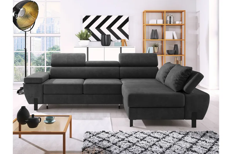 Rathkeale 4-sits Hörnbäddsoffa Dark grey - Møbler - Sofaer - Sovesofaer - Hjørnesovesofa