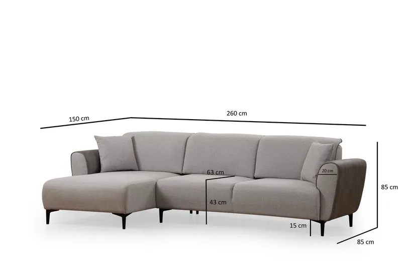 Rebelo 3-seters Venstrevendt L-formet Sovesofa 85x220 cm i Bouclé - Grå - Møbler - Sofaer - Sovesofaer - Sovesofa divan