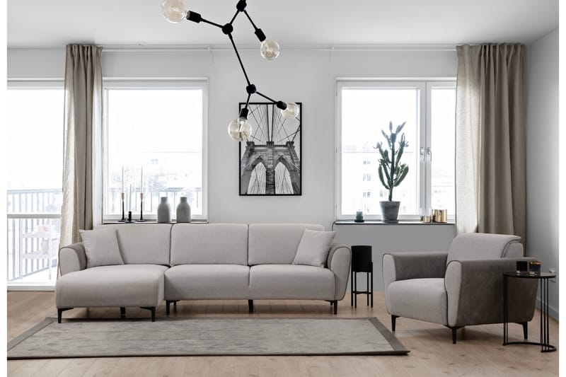 Rebelo 3-seters Venstrevendt L-formet Sovesofa 85x220 cm i Bouclé - Grå - Møbler - Sofaer - Sovesofaer - Sovesofa divan