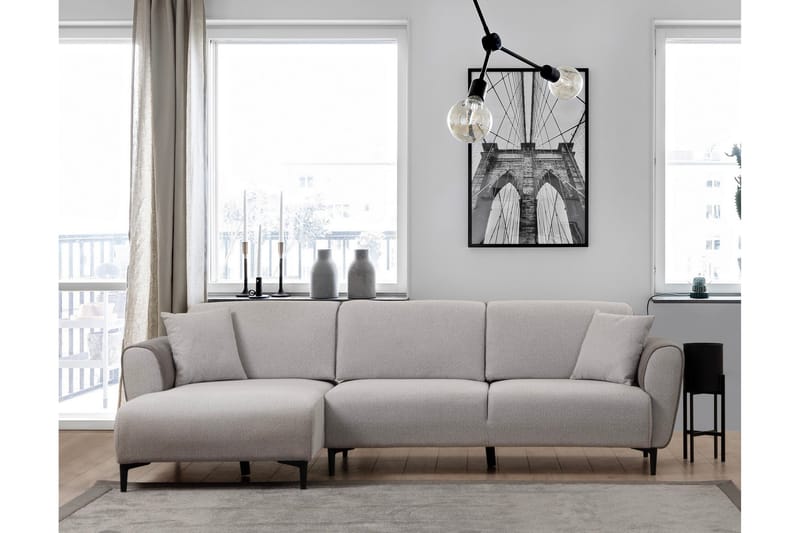 Rebelo 3-seters Venstrevendt L-formet Sovesofa 85x220 cm i Bouclé - Grå - Møbler - Sofaer - Sovesofaer - Sovesofa divan
